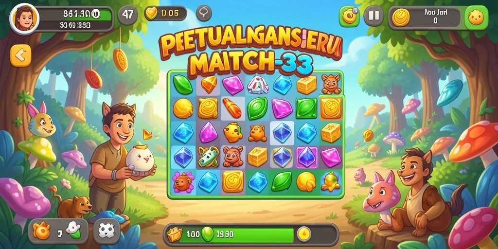 Tangkapan layar permainan 47F menunjukkan aksi seru dalam permainan Match-3.