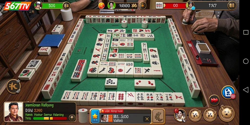 Tampilan menarik dari gameplay Mahjong di aplikasi 567TV.