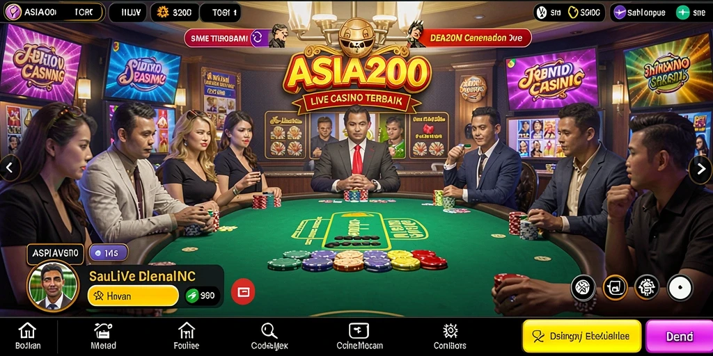 Screenshot ASIA200 menampilkan dealer langsung dan permainan kasino yang mendebarkan.