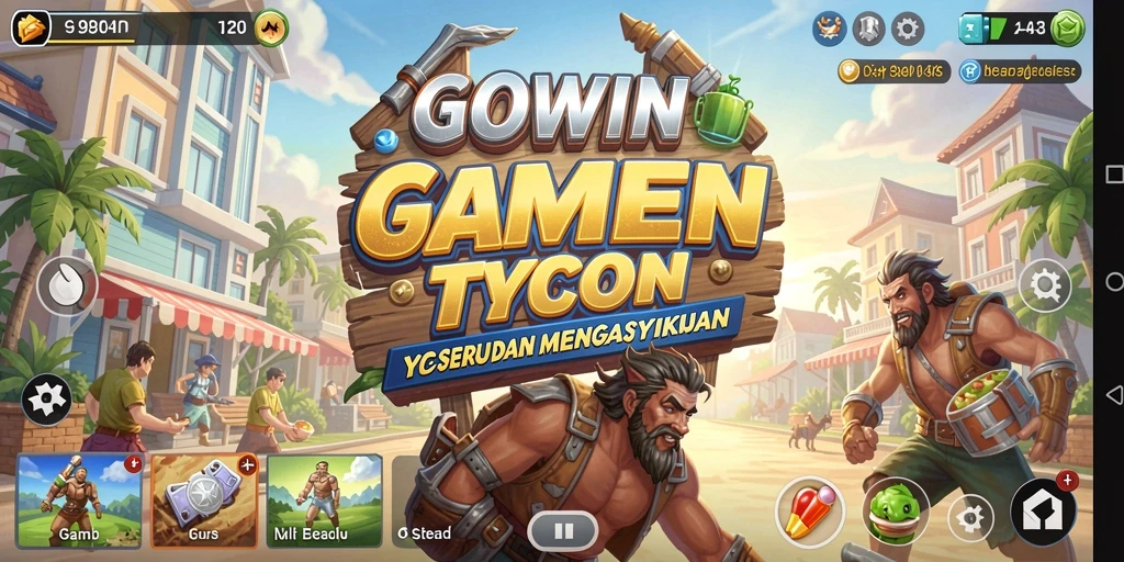 Tampilan gameplay seru di GOWIN dengan aktivitas bisnis yang dinamis.