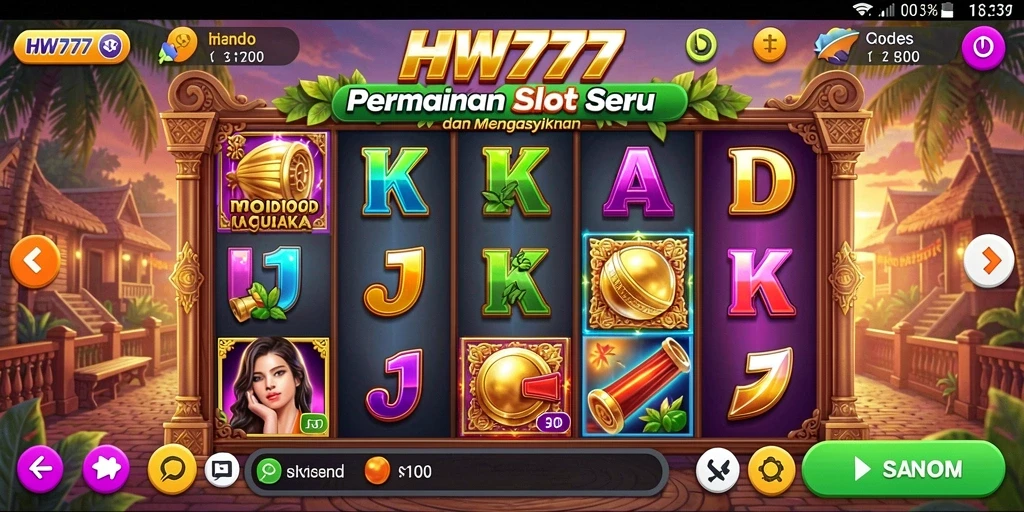 Screenshot gameplay HW777 dengan mesin slot yang menarik dan bonus besar.