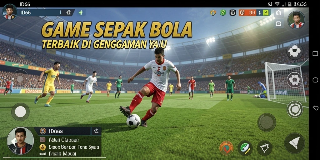 Screenshot ID66 menampilkan aksi seru sepak bola di lapangan.
