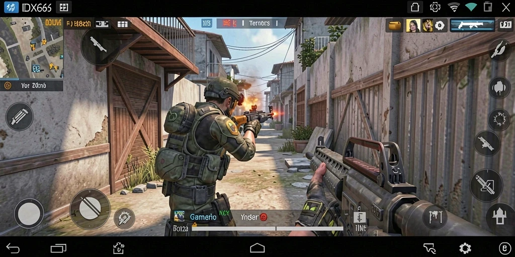 Screenshot gameplay IDX66 yang menunjukkan aksi tembak-menembak yang intens.