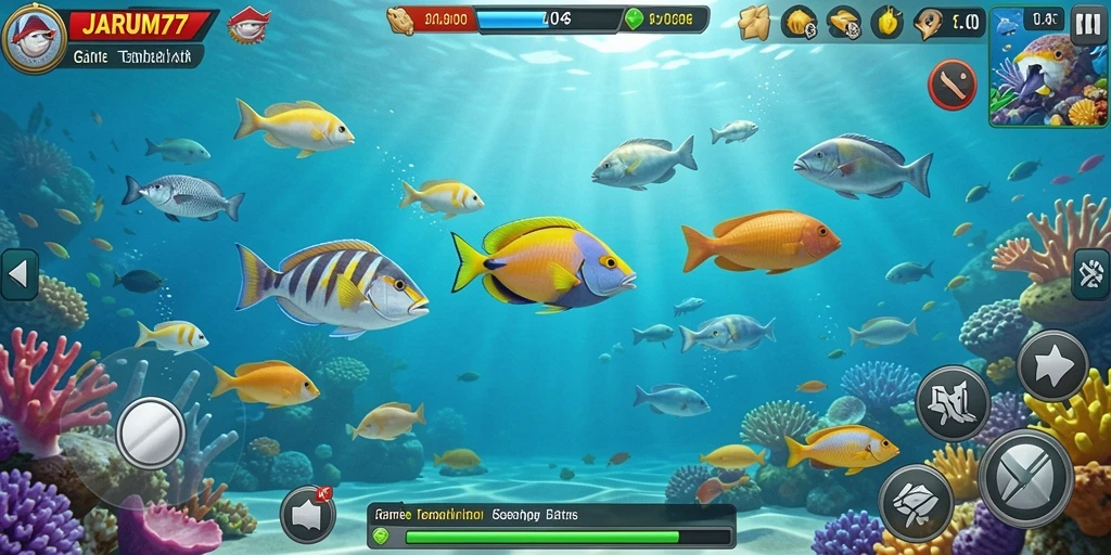 Screenshot gameplay JARUM77 yang menampilkan aksi seru Tembak Ikan.