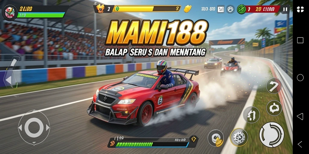 Tampilan gameplay seru MAMI188 saat balapan di lintasan kota.
