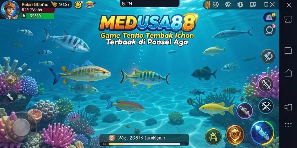 Screenshot gameplay <strong>MEDUSA88</strong> menampilkan aksi menembak ikan yang seru.