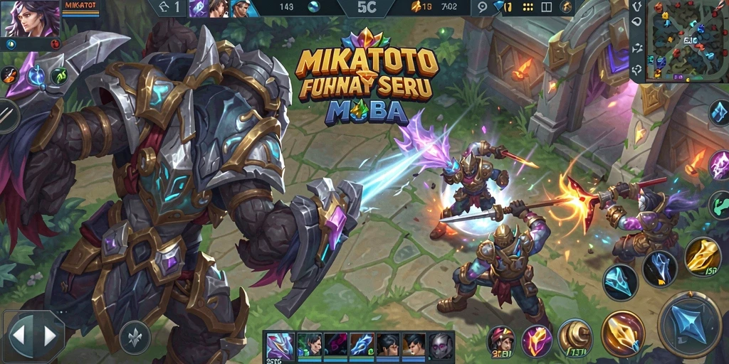 Tampilan gameplay seru di MIKATOTO dengan aksi MOBA yang mendebarkan.
