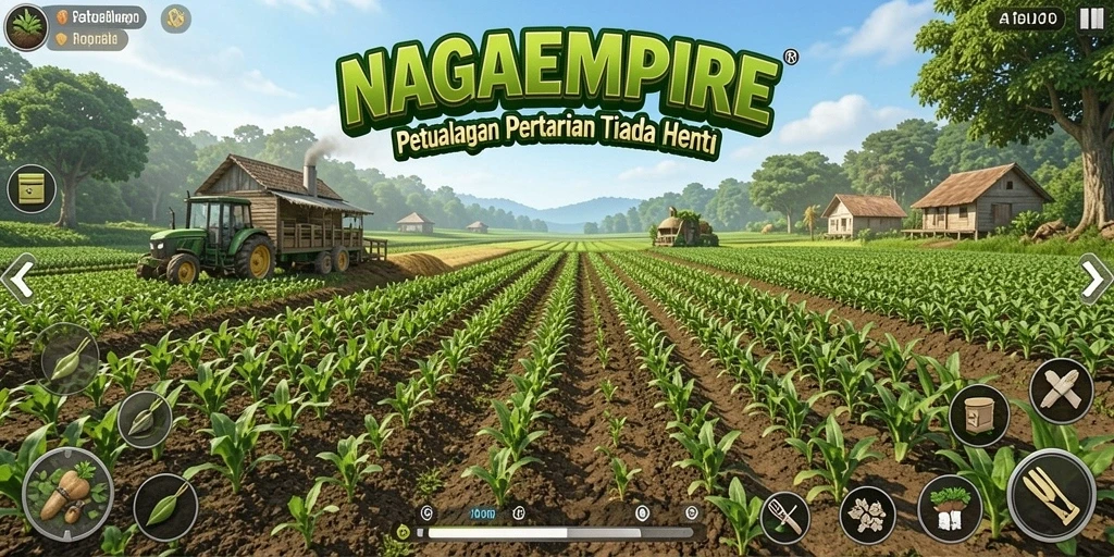 Tampilan menarik dari gameplay pertanian dalam NAGAEMPIRE.