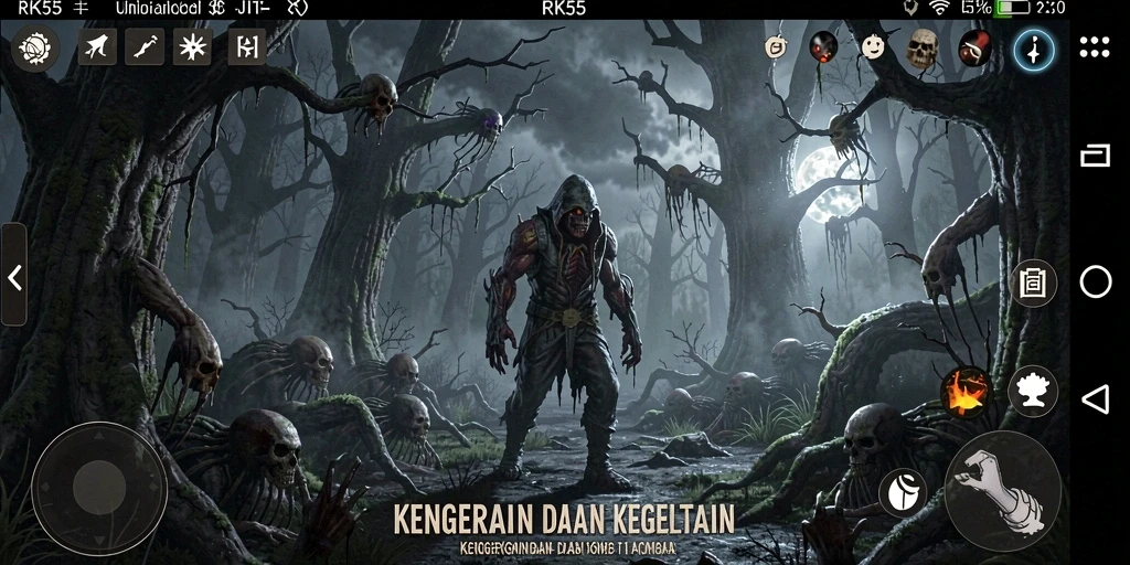 Tampilan gameplay RK55 yang penuh ketegangan dan misteri.