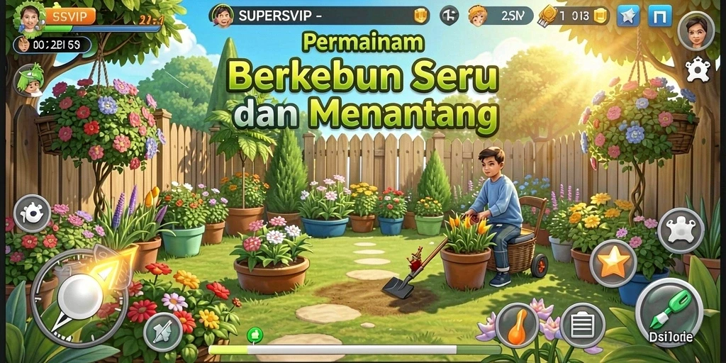 Tampilan menarik dari gameplay SUPERSVIP dengan aktivitas berkebun.
