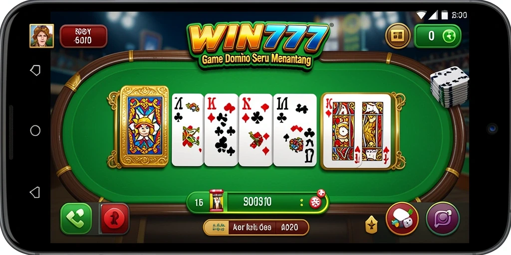 Screenshot gameplay Domino dalam WIN777 menunjukkan suasana permainan yang seru.