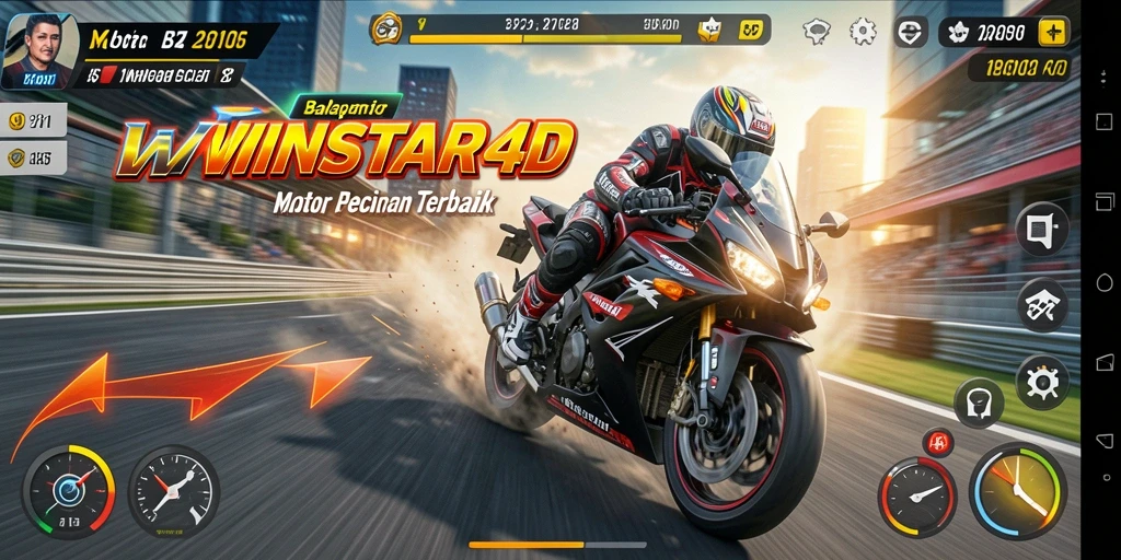Gameplay mendebarkan dari WINSTAR4D dengan kecepatan tinggi dan balapan seru.