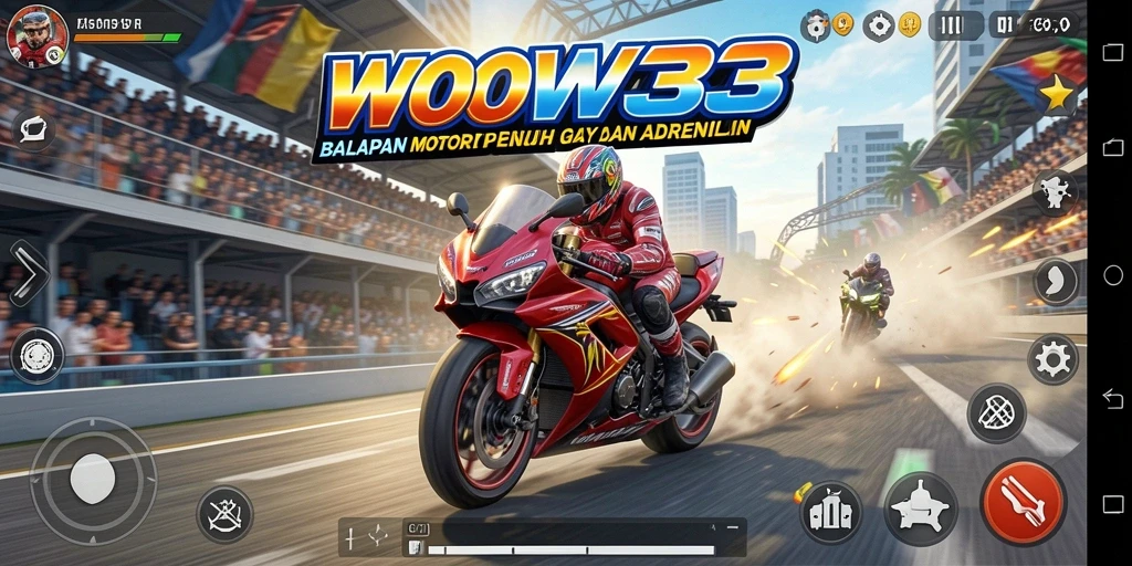 Tampilan menarik gameplay balapan motor di WOW33 dengan berbagai lintasan.